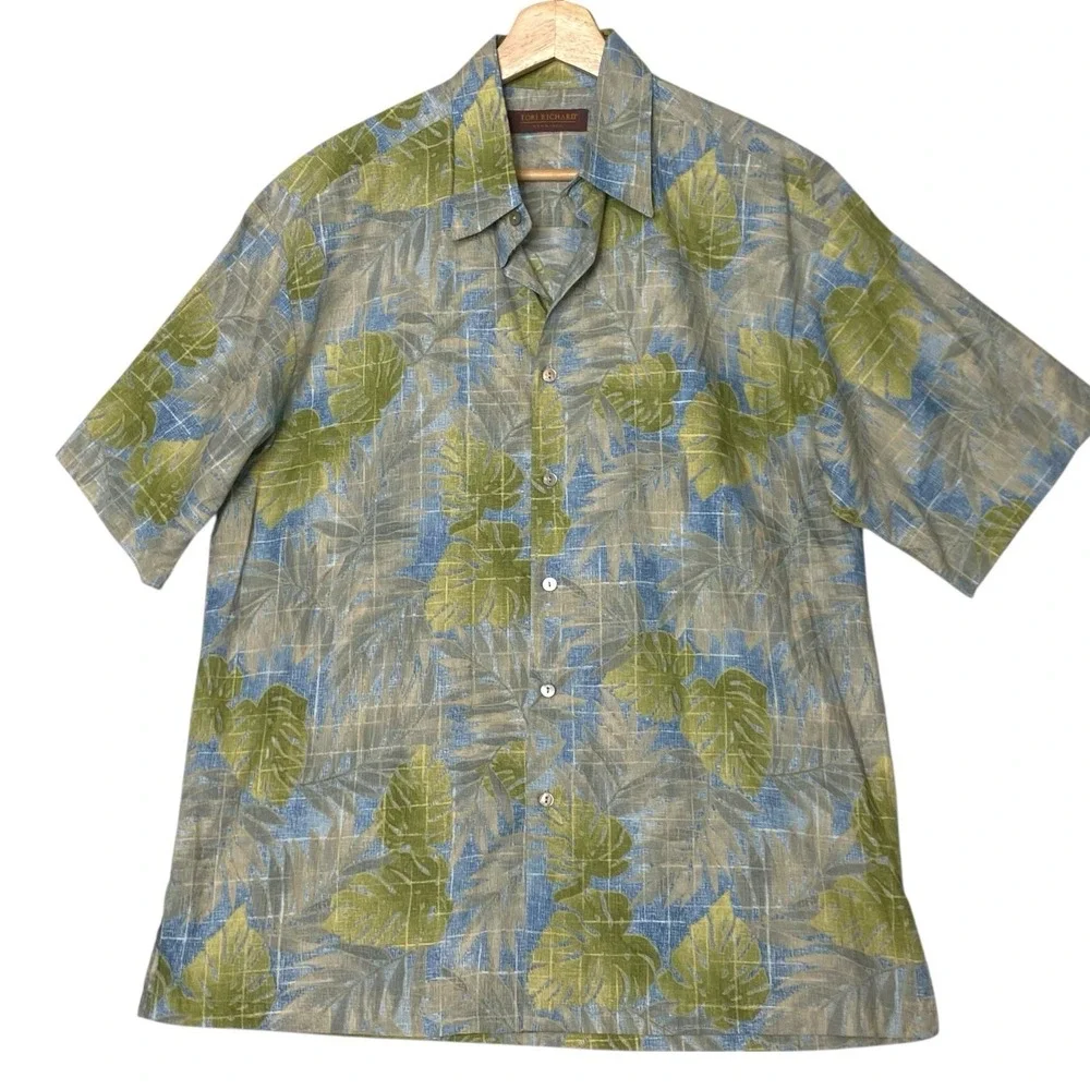 Tori Richard Tropical Hawaiian Leaf Shirt Men's M Green Summer Streetwear Resort